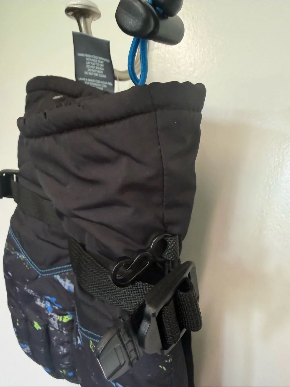 Champion Kids Black Winter Mittens with Blue & Green Accents